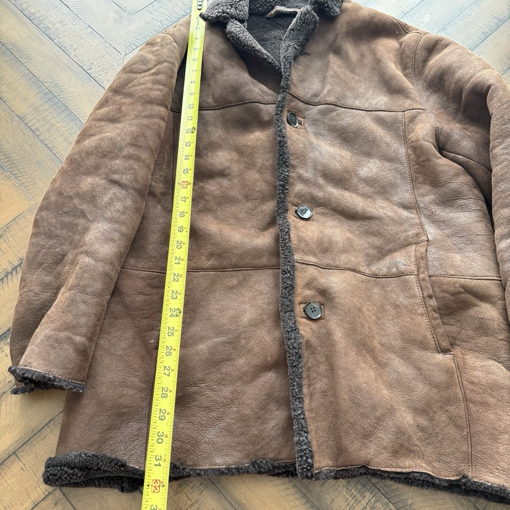Johnston & Murphy Brown Leather Coat Sheep's Wool Lining Size Large - Picture 9 of 11